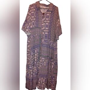 Lilac Floral Viscose Dress with Navy Detailing With Pockets